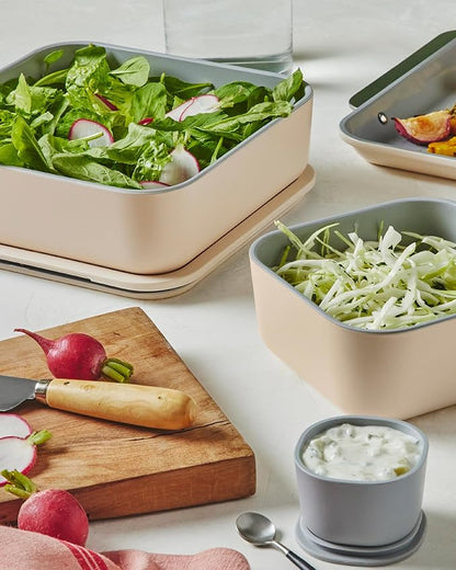 Caraway 3pc Glass Food Storage Set – 10 Cup, 6.6 Cup, & 4.4 Cup Food Containers - Ceramic Coated - Non Toxic Non Stick Lunch Box with Glass Lids - Dishwasher, Oven, & Microwave Safe - Mist