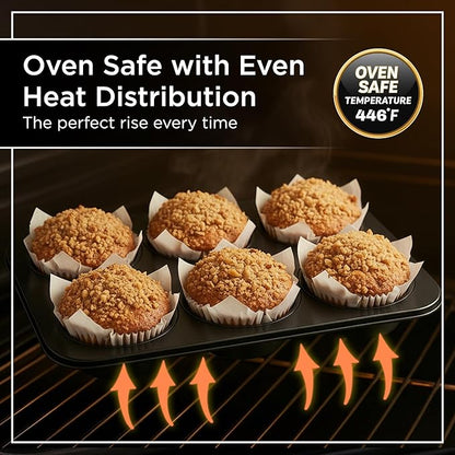 Wrenbury Jumbo Muffin Pan 6 Cup - Nonstick XL Deep Muffin Pan for Baking 3.75" Cup - Big Cup Tin - Oversized Extra Large Cupcake Mold - Dishwasher Safe - PTFE Free