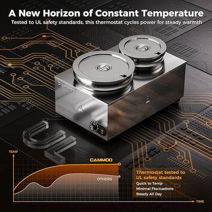 20qt 2-in-1 Electric Soup Warmer and Steam Table Food Warmer, 1200W Stainless Steel Bain Marie Pot, 86~185°F Adjustable Temp, Commercial Soup Kettle for Catering Restaurant Buffet