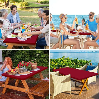homing Rectangle Table Cloth Cover, Waterproof Polyester Elastic Fitted Tablecloth, Fits for 4 Foot Folding Tables, Washable Table Protector for Picnic, Camping, Outdoor (Wine Red, 30" x 48")