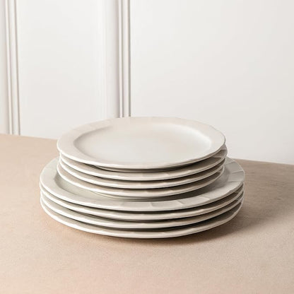 Stone Lain Oasis 24-Piece Dinnerware Set Stoneware, Dishwasher and Microwave Safe Plates and Bowls Set, Dish Set for 8, White