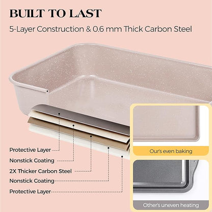 8 Pcs Baking Pans Set, Silicone Bakeware Sets with Metal Reinforced Frame, Nonstick Stackable Carbon Steel Non Toxic Baking Sets for Cooking (Brown)