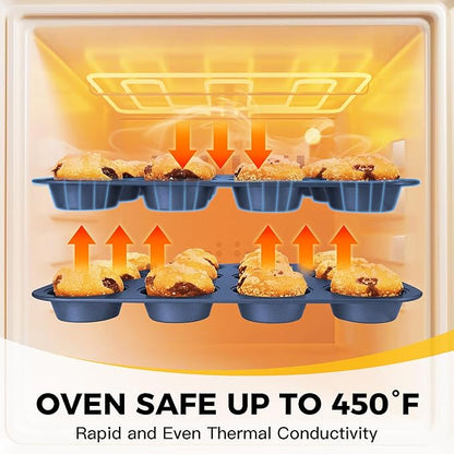 HONGBAKE Bakeware Sets, Baking Pans Set, Nonstick Oven Pan for Kitchen with Wider Grips, 10-Piece Including Rack, Cookie Sheet, Cake Pans, Loaf Pan, Muffin Pan, Pizza Pan - Blue