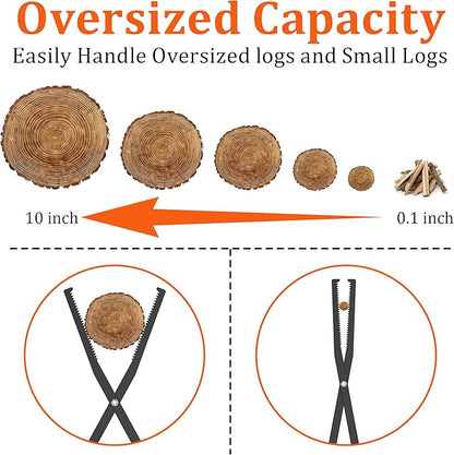 GARVIN Heavy Duty Fire Tongs & Poker Set, 27.7" Long-Handle Carbon Steel Log Grabber with Serrated Grip, Fire Tools Sets For Fire Pit & Fireplace, Wood Stoves, Campfires, Bonfires & BBQ Grills