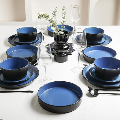 Stone Lain Albie 20-Piece Dinnerware Set Stoneware, Blue and Black