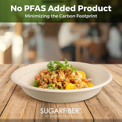 [500 COUNT]Sugarfiber by Harvest Pack PFAS FREE 24oz Round Soup Paper Bowls - Compostable Heavy-Duty Eco-Friendly Disposable Bagasse Bowl sugarcane made plant fibers for Meal Prep