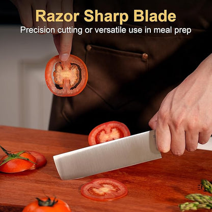 6 Inch Nakiri Knife, AR-RPM9 Steel & Replaceable Handle, Multipurpose Meat Cleaver Vegetable Chef Knife with Oak Sheath, Gift for Home Chefs