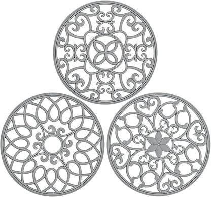 SMARTAKE 3 Set Silicone Trivet Mats, Multi-Use Carved Trivet Mat, Insulated Non-Slip Durable Kitchen Mats, Flexible Modern Kitchen Table Mat, for Hot Dishes, Pots, Dining Countertop, Grey, STM413H