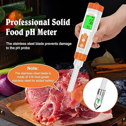 Smart pH Meter for Food - Digital pH Tester with All Accessories | YINMIK Lab pH Meter | pH Thermometer for Food | Professional pH Reader for Hot Sauce, Dough, Cosmetic, Fermentation, Kombucha, Wine