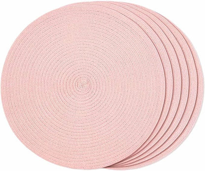 FunWheat Round Braided Placemats Set of 6 Place mats for Dining Tables Woven Heat Resistant Table Mats 15 inch (Pink)