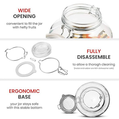 Bormioli Rocco Glass Fido Jars - 135.¼ Ounce - 4 Liter, with hinged hermetically Sealed Airtight lid for Fermenting, Canning, Preserving, With Exclusive Paksh Novelty Chalkboard Labels Set (1 Pack)