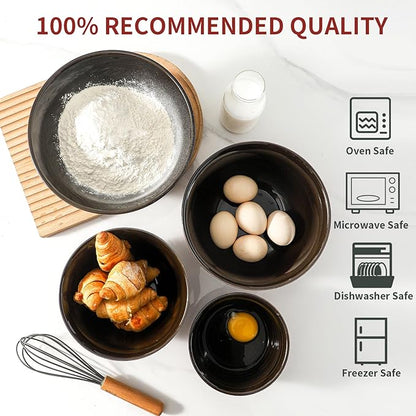 Hasense Mixing Bowls, 2.1/1.5/1.0/0.5 Qt, Nesting Bowls for Cooking, Baking, Ceramic Serving Dishes Set of 4 for Salad, Fruits, Popcorn, Thanksgiving Christmas Gift, Dishwasher & Microwave Safe, Red