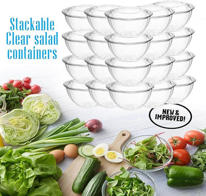 Mr Miracle Clear 24 Ounce Plastic Salad Bowls with Snap-On Lids. 50 Pack. Airtight Disposable Salad Containers for Lunch, Meal Prep, Parties. Ideal as Disposable Salad Bowls with Lids