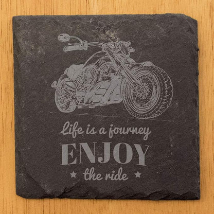 The Open Road Awaits: Motorcycle Coasters with Inspirational Quote - Square Slate - Set of 5
