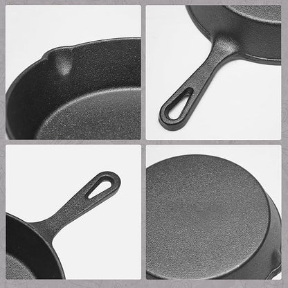 WANGYUANJI Heavy-Duty Cast Iron Skillet Set – Durable Frying Pans for Stove, Oven, Grill & Campfire, Easy to Use and Clean, Black(5.91inch,7.87inch,10.04inch)