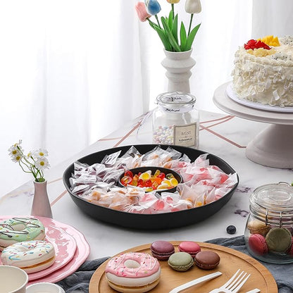 Chip & Dip Serving Set, 2 PCS Divided Cheeses Serving Platter, Relish Tray, Round Compartment Appetizer Set for Chips and Dip, Veggies, Candy and Snacks, Black, Set of 2