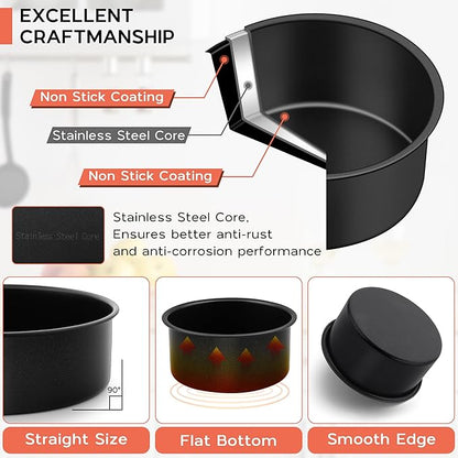 Onader Small Mini Round Cake Pan, 4 Inch Smash Cake Bake Pans Sets of 3 for Baking, Stainless Steel Baking Tins for Birthday Wedding, Nonstick