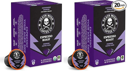 Death Wish Coffee, Espresso Roast Single Serve Coffee Pods - Fair Trade and Organic (10 Count) (Pack of 2)