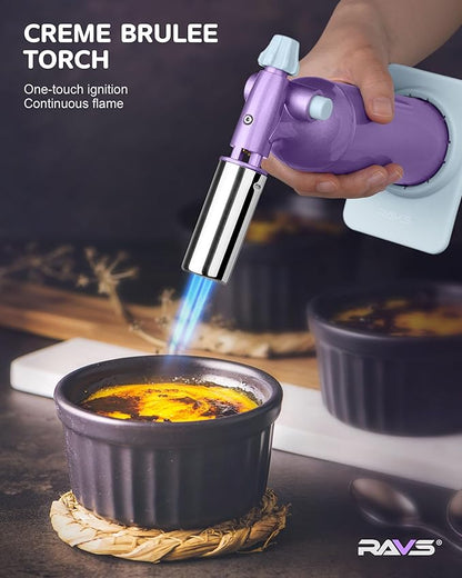 RAVS Dual Flame Butane Torch Lighter with 20G Large Capacity, Adjustable Flame, Refillable Kitchen Torch for Creme Brulee, BBQ, Baking, Purple Cooking Torch Gifts for Women Unique, Butane Not Included