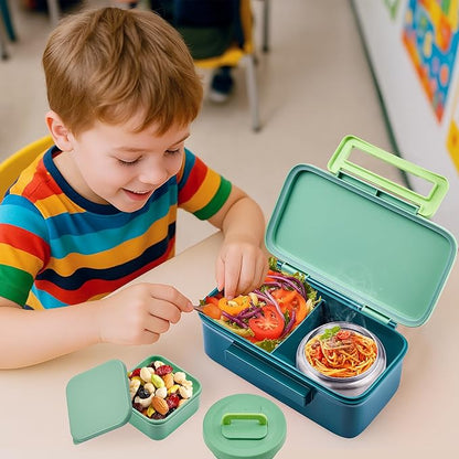 Lunch Box for Kids With 8oz Soup Thermo, Leak-proof Lunch Container with 2 Compartments, Thermo Food Jar Food Containers for Back to School Girls Boys (Green)