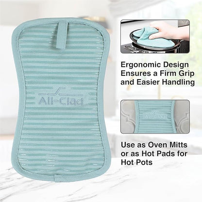 All-Clad Premium Pot Holder & Heating Pad, (2-Pack) Heat Resistant to 500 Degrees, 100% Cotton 10"x6.25" for Kitchen and Barbeque, Rainfall