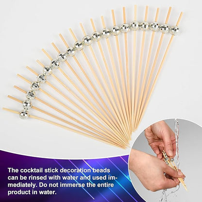300 PCS Cocktail Picks Disco Ball Decor, Fancy Toothpicks for Appetizers, Bamboo Skewers for Appetizers,Drinks, Fruits, Disco Party Decorations. 4.7 Inch Long Silver Wooden Cocktail Sticks…
