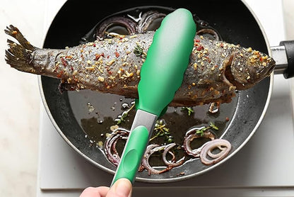 9-Inch & 12-Inch Premium Stainless Steel Food Tongs, Turquoise Silicone BPA Free Non-Stick BBQ Cooking Grilling Locking Kitchen Tong
