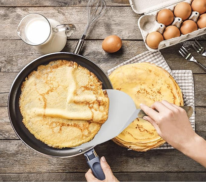 Extra-Large Stainless Steel Wide Spatula Turner Strong Wooden Handle - Dishwasher Safe Kitchen Utensil - Heavy Duty Oversized Metal Lifter Grilling, Cooking, Baking Cake & Cookies pancake spatula