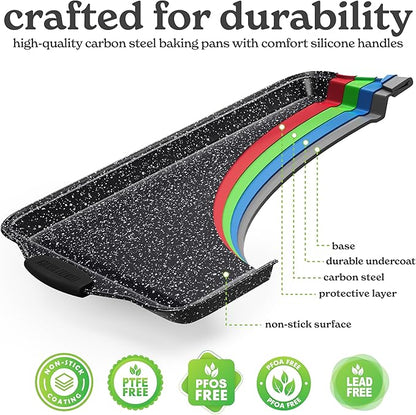 Country Kitchen Nonstick Stackable Bakeware Set - Heavy Duty, Durable, Easy Release Baking Set, Black, 4 Pcs