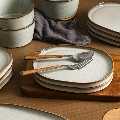 Stone Lain Cairo 12-Piece Dinnerware Stoneware, Plates and Bowls, Microwave and Dishwasher Safe, Includes Dinner and Salad Plates, Cereal Bowls, Dish Set for 4, Grey