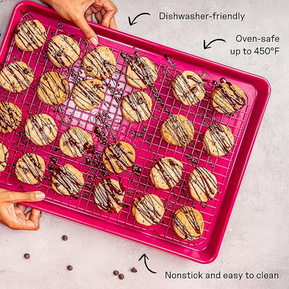 Great Jones Big Chill Wire Cooling Rack (Blueberry) – 16.9" × 11.4" Heavy-Weight Aluminized Steel,Nonstick Baking Rack – Oven Safe 450 °F, Bacon & Cookie Cooling Rack – Fits Half Sheet Pans