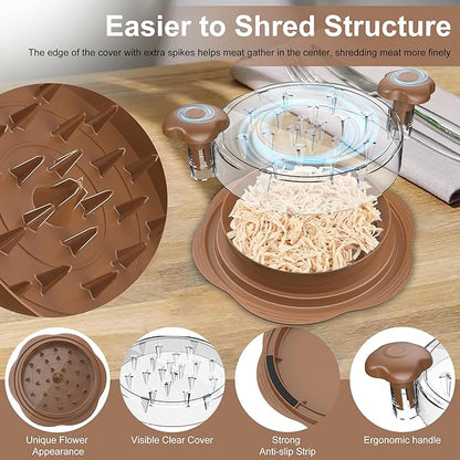 Chicken Shredder Large Chicken Breast Shredder Tool Twist with Brush&Fork, Visible Meat Shredder Machine, Anti-Slip Strip, Ergonomic Handle, BPA Free, Suitable for Pork Beef Chicken(Brown)