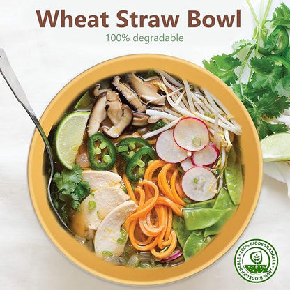 Homienly Unbreakable Cereal Bowls, Wheat Straw Bowl Set 8 PCS, Microwave and Dishwasher Safe Bowl for Soup, Cereal, Salad, Snack, Rice, Reusable Plastic Bowls for Kitchen, RV, Gathering (Yellow,26 OZ)