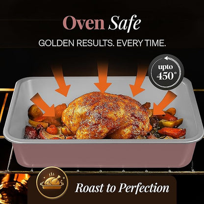 Gotham Steel 6 Pc Stackable Baking Pans Set, 70% Space Saving Design, Ceramic Bakeware Sets Non Toxic Made Without PFOA PFOS, with Baking Sheet Tray, Cake & Muffin Pans, Oven & Dishwasher Safe