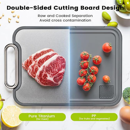 Titanium Cutting Board for Kitchen, Cutting Boards Non Toxic Double Sided Metal Pure Titanium and Wheat Straw PP Chopping Board Food Grade Easy to Clean Large Size 16"*10"*0.9"(Grey)