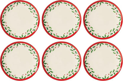 Lenox 893491 Holiday 6-Piece Accent Plate Set, Christmas Dinnerware, Hosting