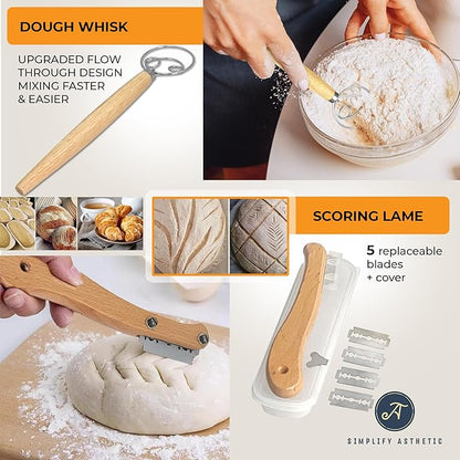 Premium Banneton Bread Proofing Baskets - A Complete Sourdogh Bread Baking Kit - Sourdough Starter Jar Kit 1000ml, Round and Oval Slings