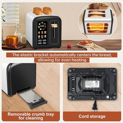 SEEDEEM Toaster 2 Slice with Touch Screen, Faster Heating Speed, 7 Shade Setting, 6 Bread Type, 1.5”Wide Slots Toaster, Removable Crumb Tray, 1350W, Dark Chocolate