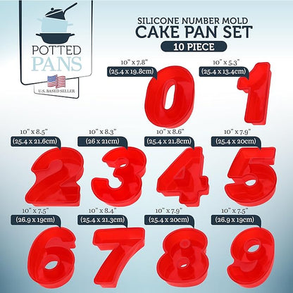 Cake Mold Numbers 10 Pieces - Large 10 Inch Cake Pans Set - 0 to 9 Big Number Cake Pan Shape Moulds for Baking