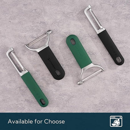 KITCHENDAO Swivel Vegetable Potato Peeler for Kitchen, Japanese Stainless Steel Sharp Blade, Heavy Duty Die-cast Construction Y Peeler, Built-in Eye Remover, Soft-touch Handle, Dishwasher Safe, Green