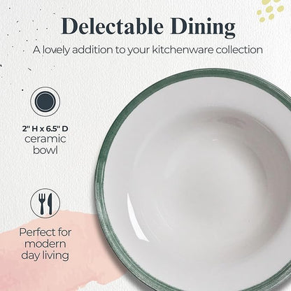 Portmeirion Potter's Brushstroke Oatmeal Bowl (Set of 4) - Ideal for Porridge, Soup, Desserts - Microwave & Dishwasher Safe Earthenware Bowls, Durable Dishware Collection - Made in UK (Green)