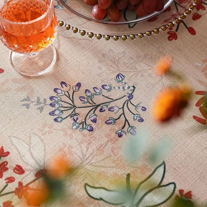 patdrea Designer Linen French Long Rectangular Table Cloth,Vintage Red Floral Fall Tablecloths,Breathable Table Cover for Kitchen Dining,Tea Party,Christmas,Thanksgiving,Holiday,63"x94"-Newmari