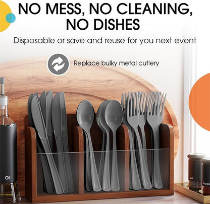 Party Solids Silver Plastic Silverware Heavy Duty 150 Pieces Silver Plastic Cutlery Sets, Utensil Sets, 50 Of Each Forks, Knives & Spoons Disposable Cutlery Set, Flatware Set For Party Supplies