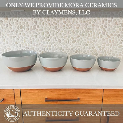Mora Ceramic Large Mixing Bowls - Set of 2 Nesting Bowls for Cooking, Serving, Popcorn, Salad etc - Microwavable Kitchen Stoneware, Oven, Microwave and Dishwasher Safe - Extra Big 5.5 & 3.6 Qt - Grey
