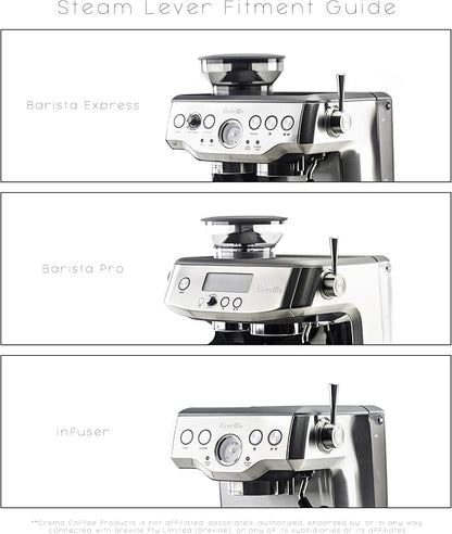 Crema Coffee Products Replacement Steam Lever for Breville Espresso Machines | Ergonomic Stainless Steel Design | Compatible with Barista Express, Infuser, Barista Pro | Easy Grip | Silver Finish