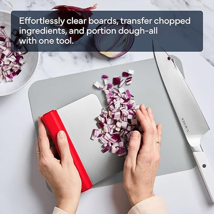 Misen Stainless Steel Bench Scraper - Versatile Food Scraper with Walnut Handle - Ideal for Kitchen, Pastry & Dough - Durable Cutting Board Scraper Tool - Effortless Transfer into Pots & Pans - Red