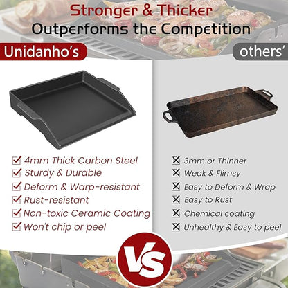 Cast Iron Griddle, Universal Stove Top Flat Griddle Charcoal Gas Grill Pan Insert for Weber Charbroil Nexgrill Replacement Parts Cooking Plate Outdoor Camp Tailgating Teppanyaki Accessory 17" x 13"