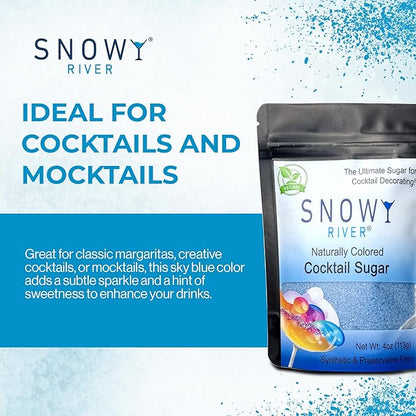 Snowy River Sky Blue, Cocktail & Margarita Sugar Rimmer - Vibrant Color Glass Rimming Sugar with Medium Crystal Texture - 4oz