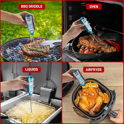 Meat Thermometer Digital, Instant Read Food Thermometer – Waterproof Nonslip Grip Kitchen Timer & Temp Chart Thermometer for Cooking Candy, Oil Fry Indoor & Outdoor Grilling Smoker Roast