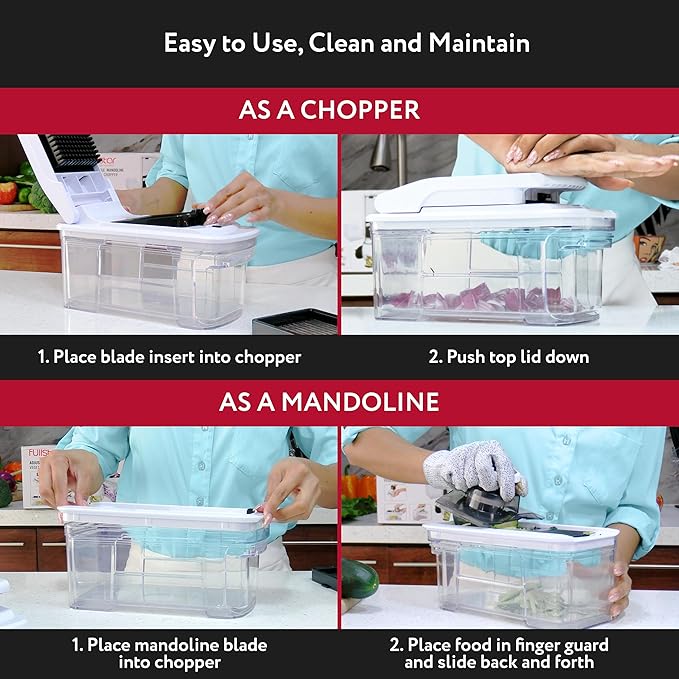 Fullstar All-in-1 Vegetable Chopper and Mandoline Slicer for Kitchen - Cheese Grater, French Fry Cutter, Cheese Slicer - Bonus Handheld Spiralizer Included (4 in 1, Black/White)